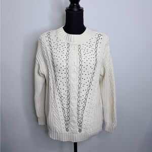 Francesca's Sally Beige Knit Beaded Pullover Sweater
